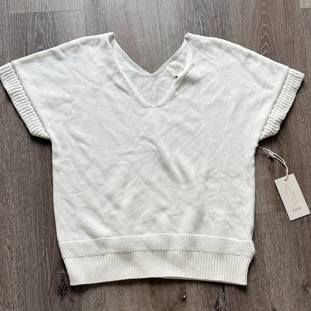 Joie Ivory V-Neck Knit Top S